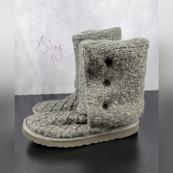 Ugg Womens Gray Australia Lattice Button Knit Tall Boots Size US 8 - Picture 2 of 16